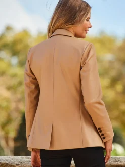 Bruin - Sosandar blazer van imitatieleer