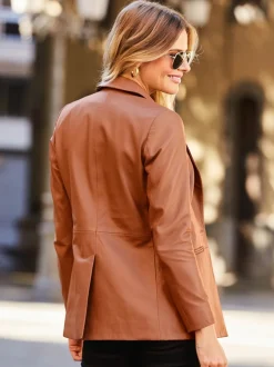 Bruin - Sosandar leren blazer
