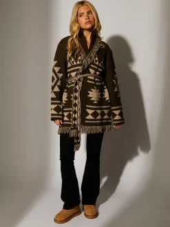 Bruin - South Beach Jacquard Wasit Tie Knitted Fringe Cardigan