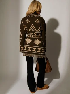 Bruin - South Beach Jacquard Wasit Tie Knitted Fringe Cardigan