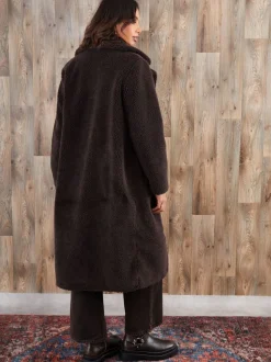 Bruin - Threadbare lange jas met borg