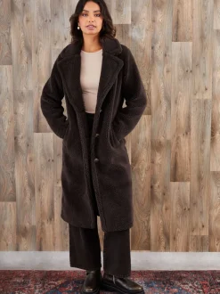 Bruin - Threadbare lange jas met borg
