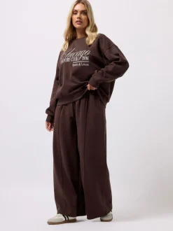 Bruin - Yours Curve joggingbroek met wijde pijpen