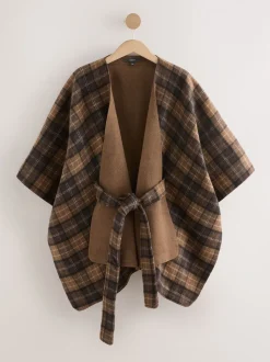 Bruin geruit - Wrap Front Cape Poncho