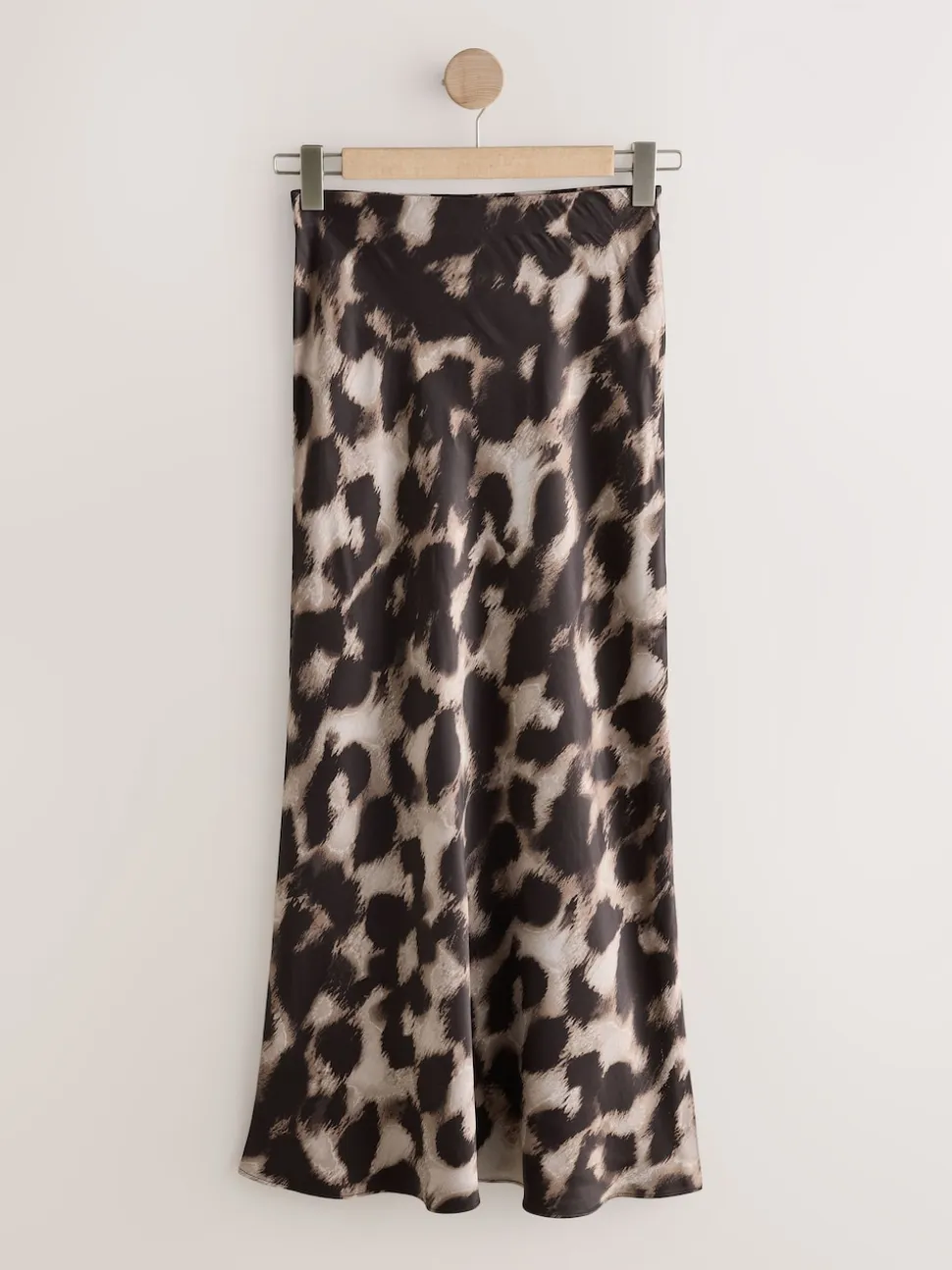 Bruin met dierenprint - Satijnen midirok