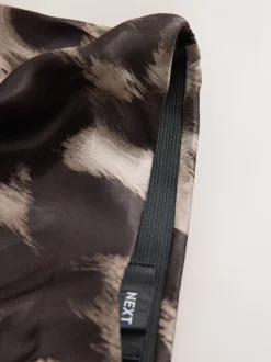 Bruin met dierenprint - Satijnen midirok