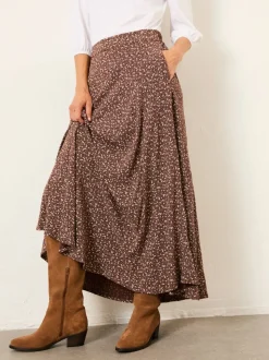 Bruin met fijne print - FatFace midirok