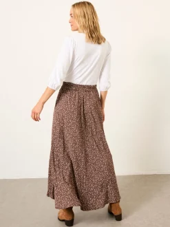 Bruin met fijne print - FatFace midirok