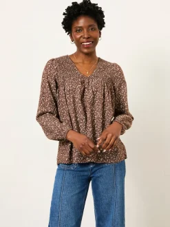 Bruin met fijne print - FatFace Blouse