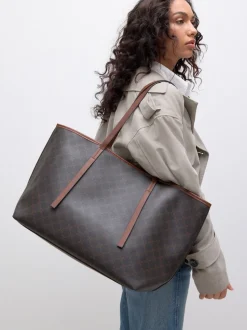 Bruin monogram - Grote schoudertas