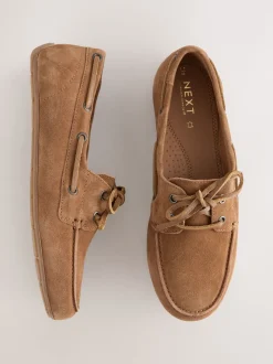 Bruin suède - Leren bootschoenen met ronde neus