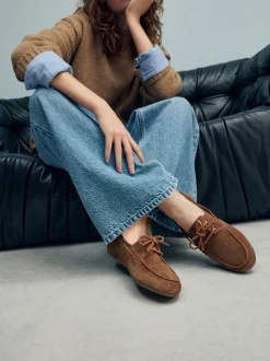 Bruin suède - Leren bootschoenen met ronde neus