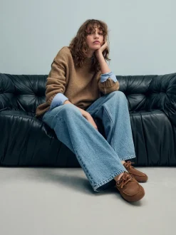 Bruin suède - Leren bootschoenen met ronde neus