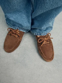 Bruin suède - Leren bootschoenen met ronde neus