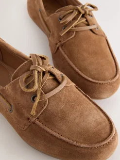 Bruin suède - Leren bootschoenen met ronde neus