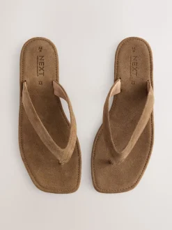 Bruin suède - Slippersandalen met vierkante neus