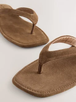Bruin suède - Slippersandalen met vierkante neus