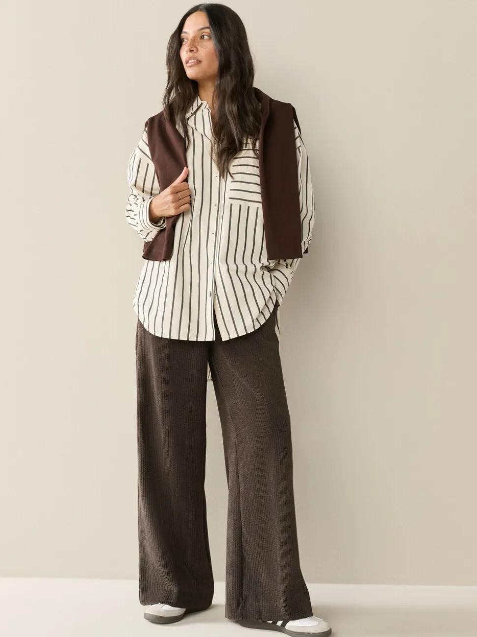 Bruin/khaki - Wide Leg Soft Cord Trousers 2 Pack