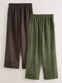 Bruin/khaki - Wide Leg Soft Cord Trousers 2 Pack