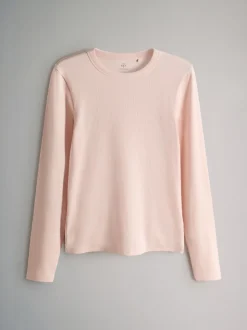 Bruin/Roze/Wit/Strepen - The Set van 5 geribbelde T-shirts met lange mouwen