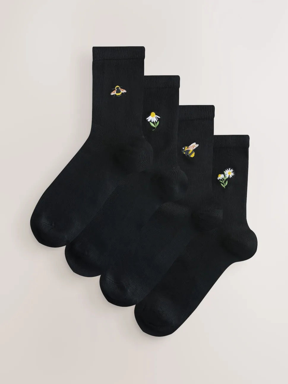 Bumble Bee - Set van 4 paar enkelsokken met geborduurd motief