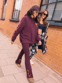 Burgundy Embroidered - Never Fully Dressed Cotton Flare Leggings
