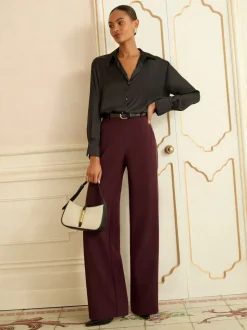 Burgundy Gold - Love & Roses broek met structuur, wijde pijpen en zijstreep