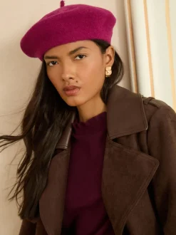 Burgundy Red Embriodered - Love & Roses Beret Hat