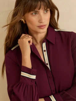 Burgundy Red Metallic - Love & Roses overhemd met knopen en lange mouwen