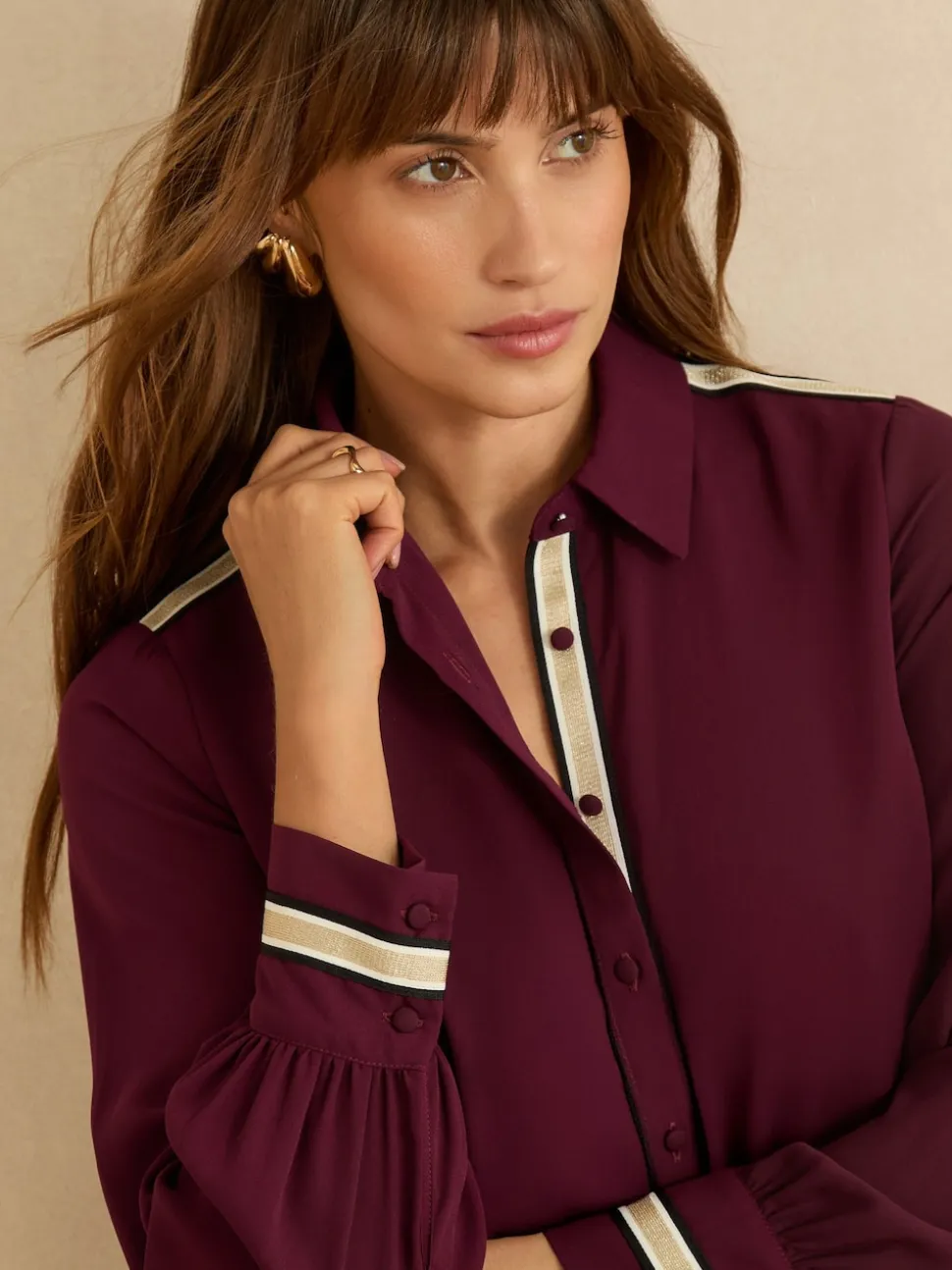 Burgundy Red Metallic - Love & Roses overhemd met knopen en lange mouwen