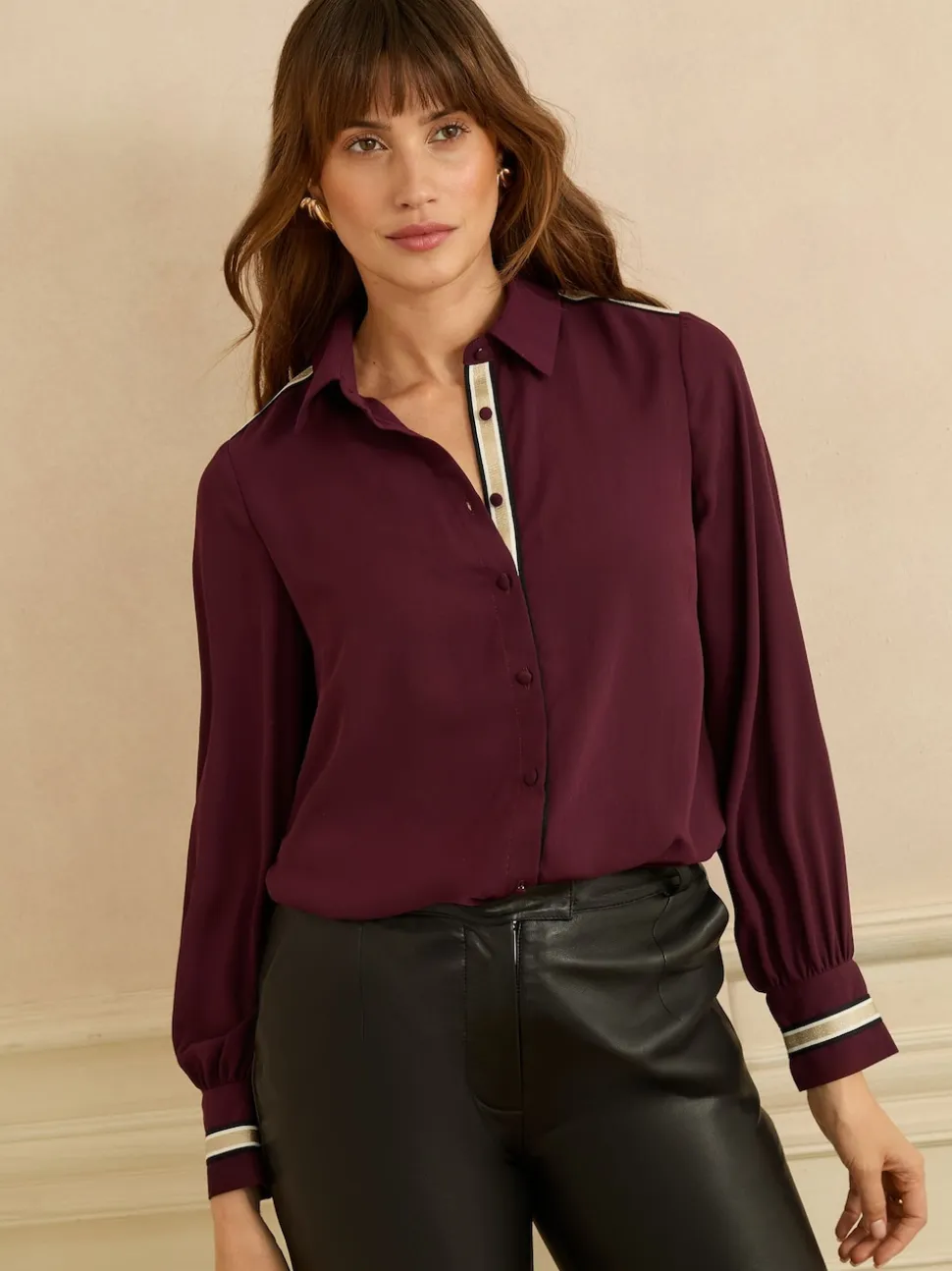 Burgundy Red Metallic - Love & Roses overhemd met knopen en lange mouwen