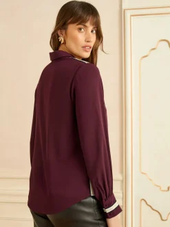 Burgundy Red Metallic - Love & Roses overhemd met knopen en lange mouwen