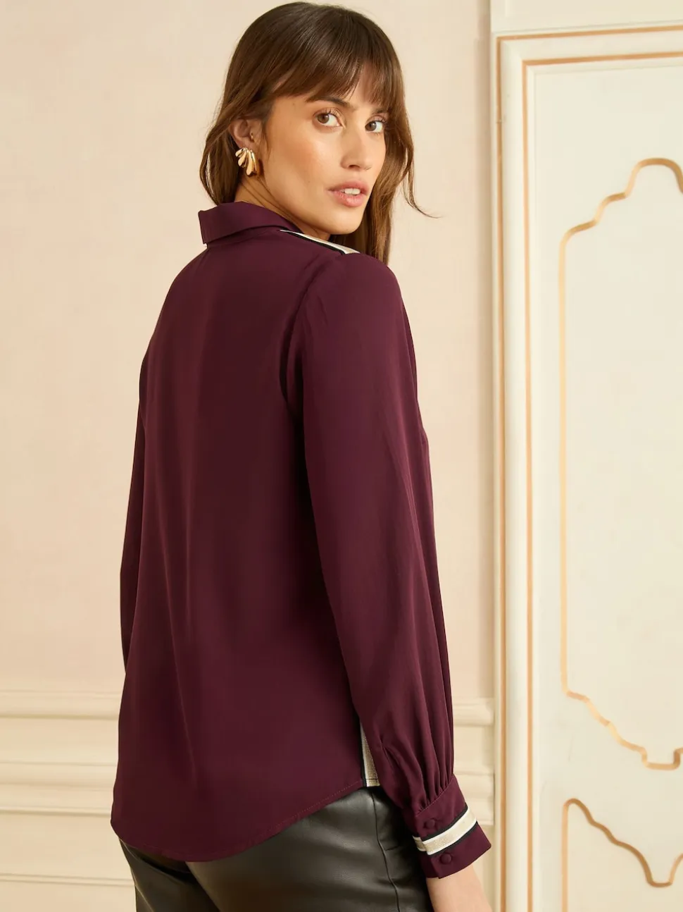 Burgundy Red Metallic - Love & Roses overhemd met knopen en lange mouwen
