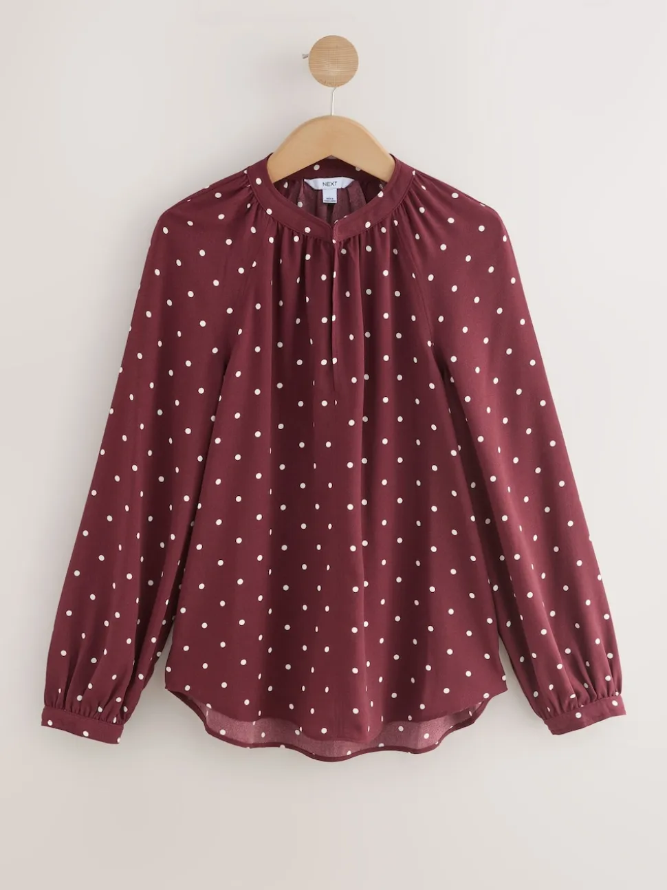Burgundy Red Polka Dot - Blouse met V-hals en lange mouwen