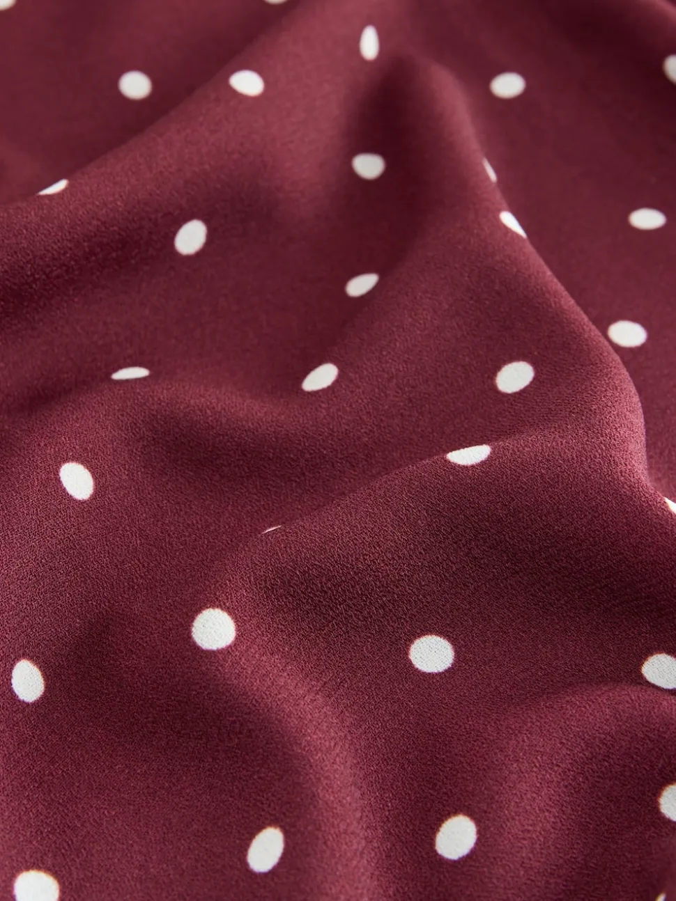 Burgundy Red Polka Dot - Blouse met V-hals en lange mouwen