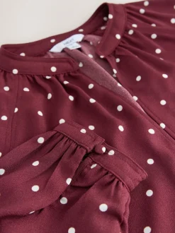 Burgundy Red Polka Dot - Blouse met V-hals en lange mouwen