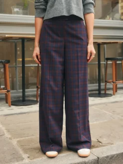 Burgundy Red/Navy Blue Check - Ruit Wijde pijpen Tailored Broeken