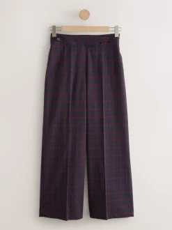 Burgundy Red/Navy Blue Check - Ruit Wijde pijpen Tailored Broeken
