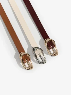 Burgundy, Tan & Cream - Lipsy Skinny Belts 3 Pack