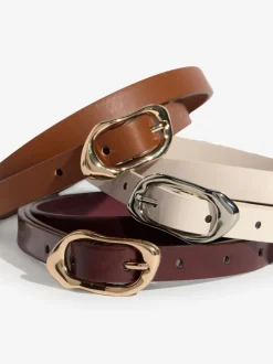 Burgundy, Tan & Cream - Lipsy Skinny Belts 3 Pack