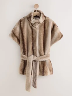 Camel - Faux Fur Tie Waisted Gilet
