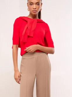 Camel - Lipsy - Broek met wijde pijpen en hoge taille