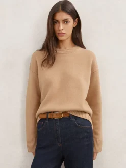Camel - Reiss Ella wollen kasjmier trui met ronde hals