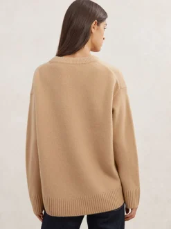 Camel - Reiss Ella wollen kasjmier trui met ronde hals