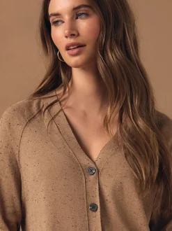 Camel Neppy - Soft Touch V-hals Katoenrijk Vest met Knopen