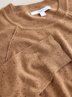 Camelbruine gemêleerd - Soft Touch Ronde hals Katoen Rijke Trui