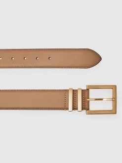 Camel/taupe - Reiss Brompton leren riem met vierkante gesp