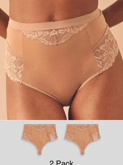 Caramel-nude - 2 Strings met licht buikcorrigerende hoge taille