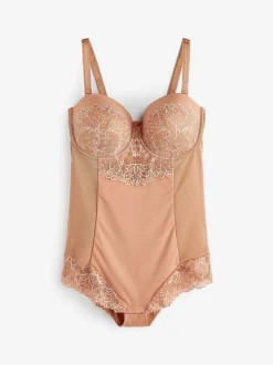 Caramel-nude - Kanten body met cups en sterke buikcorrectie