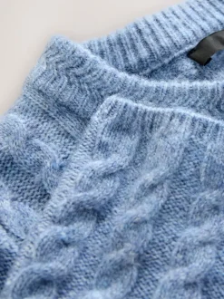 Chambray blauw - Mini-trui-jurk met kabelpatroon
